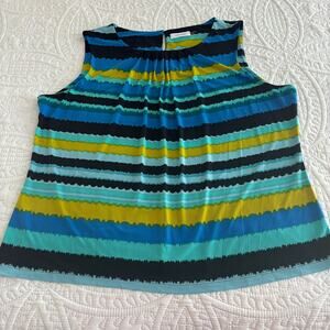 CALVIN Klein Women's Sleeveless Top 2X Stripe Pleated Neckline Layering Blue